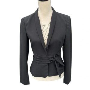 Vintage Sandra Agelozzi Black Fitted Peplum Belted Blazer Jacket Size S / 34